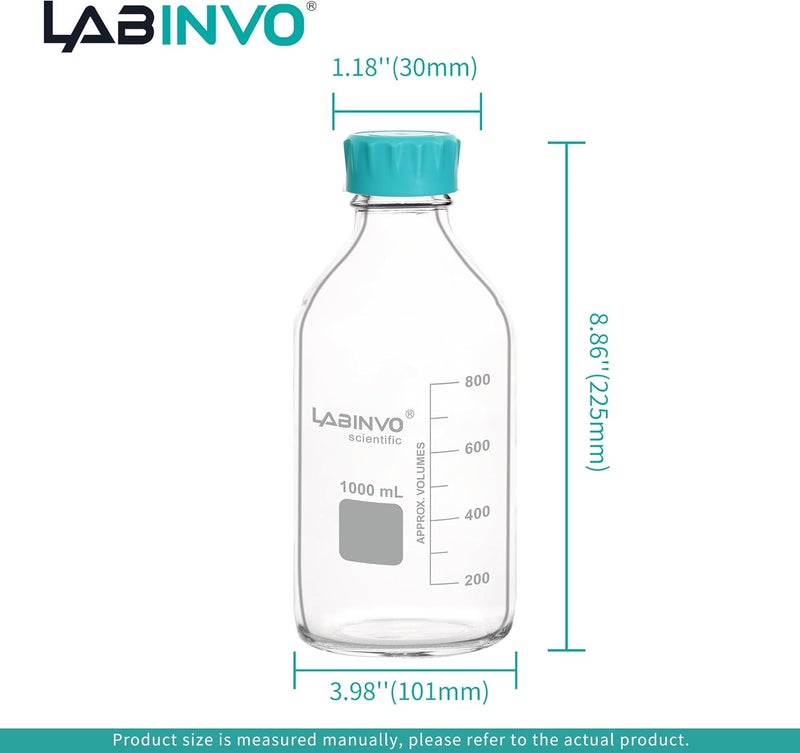 LINVO Glass Round Media Bottles, Vol.1000ml Borosilicate Glass Reagent Storage Bottle with GL45 Screw Cap, IN-RB1000A - Image 5
